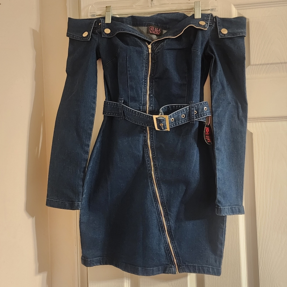 Denim off shoulder dress